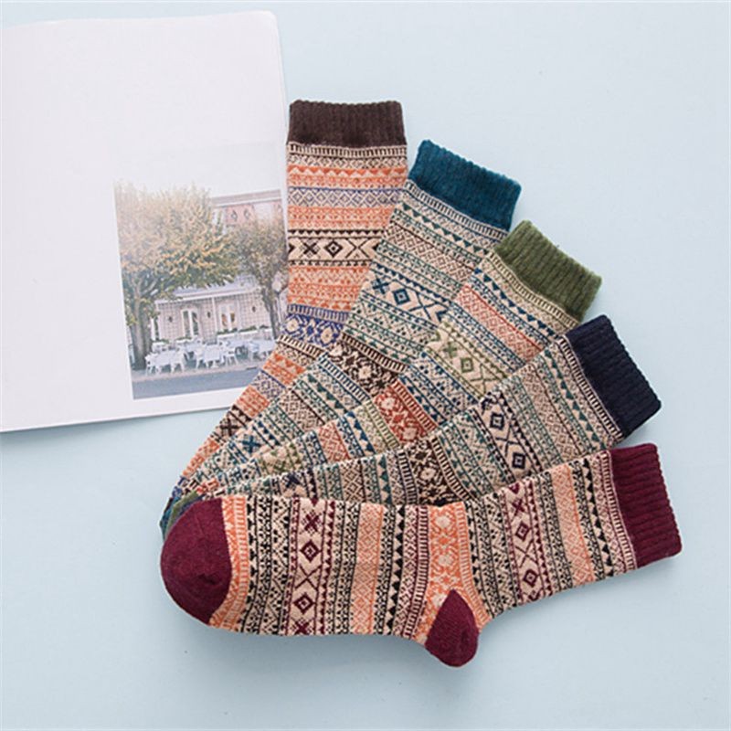 Knitted Crew Socks+ 4%Sheep wool Blend Cashmere 5 Pairs Thick Winter Nordic Warm