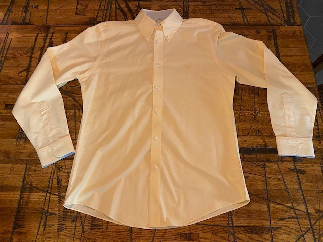 Brooks Brothers Regent Shirt Mens Medium M Yellow Button Up Oxford Logo