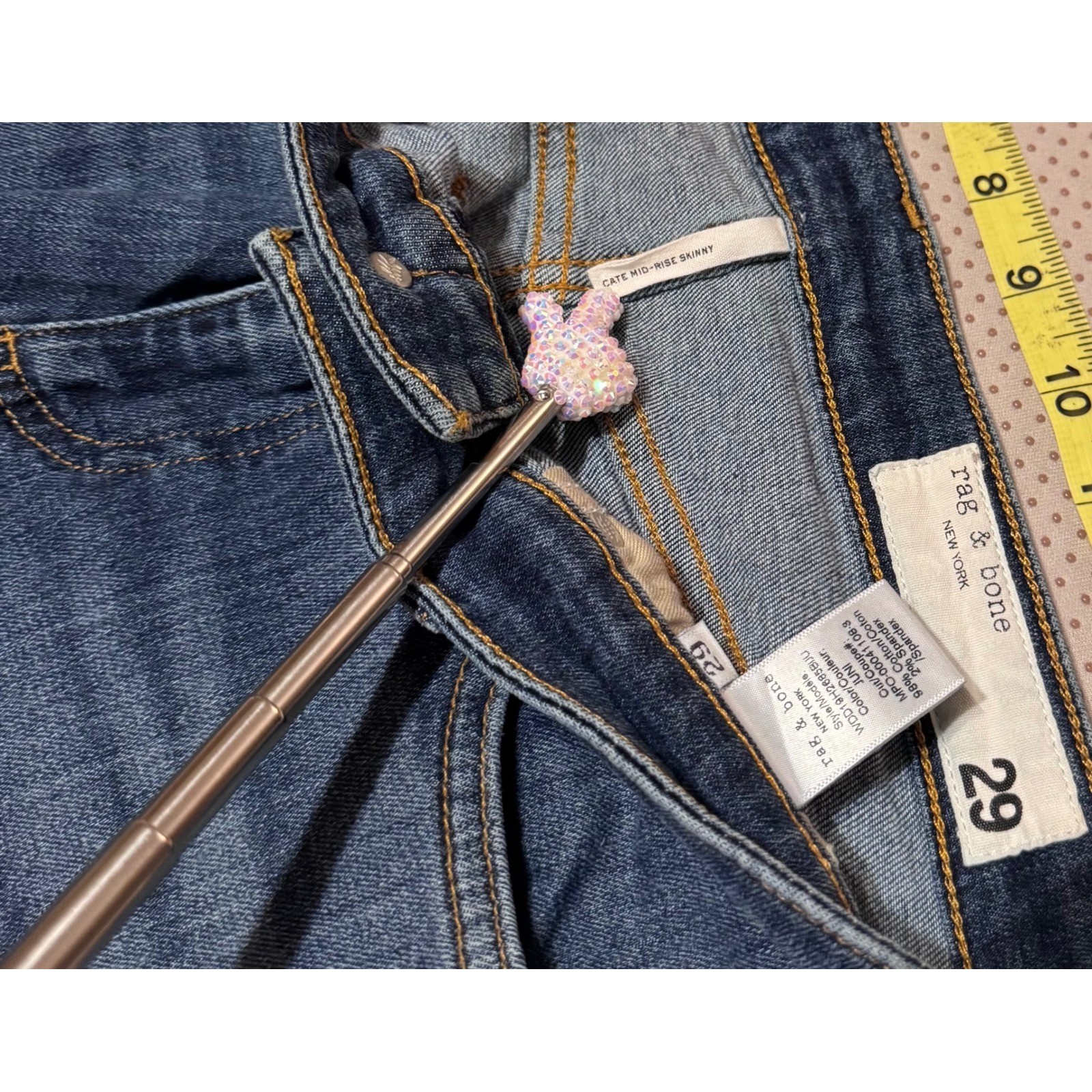 Rag & Bone Cate Stretchy Mid-Rise Skinny Jeans Blue Raw Hem Women’s Size 29