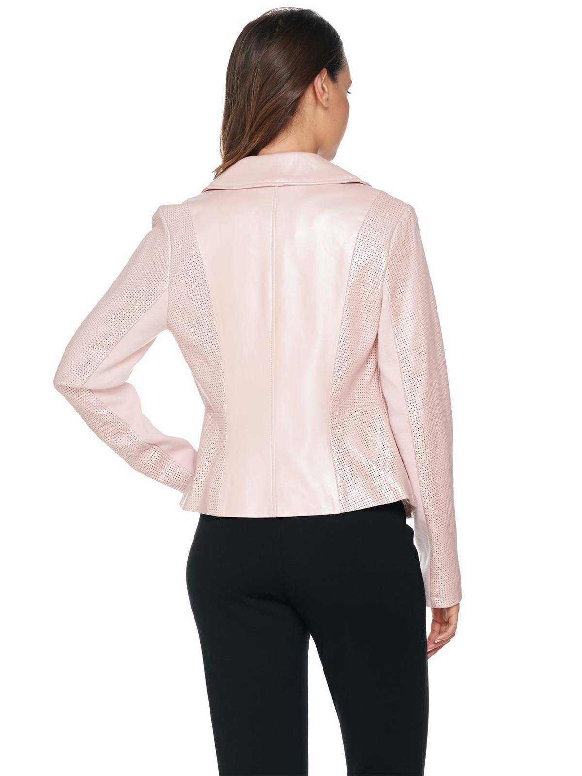 H BY HALSTON Size 12 Pearlized Lamb Leather Motorcycle Jacket ROSE BLUSH