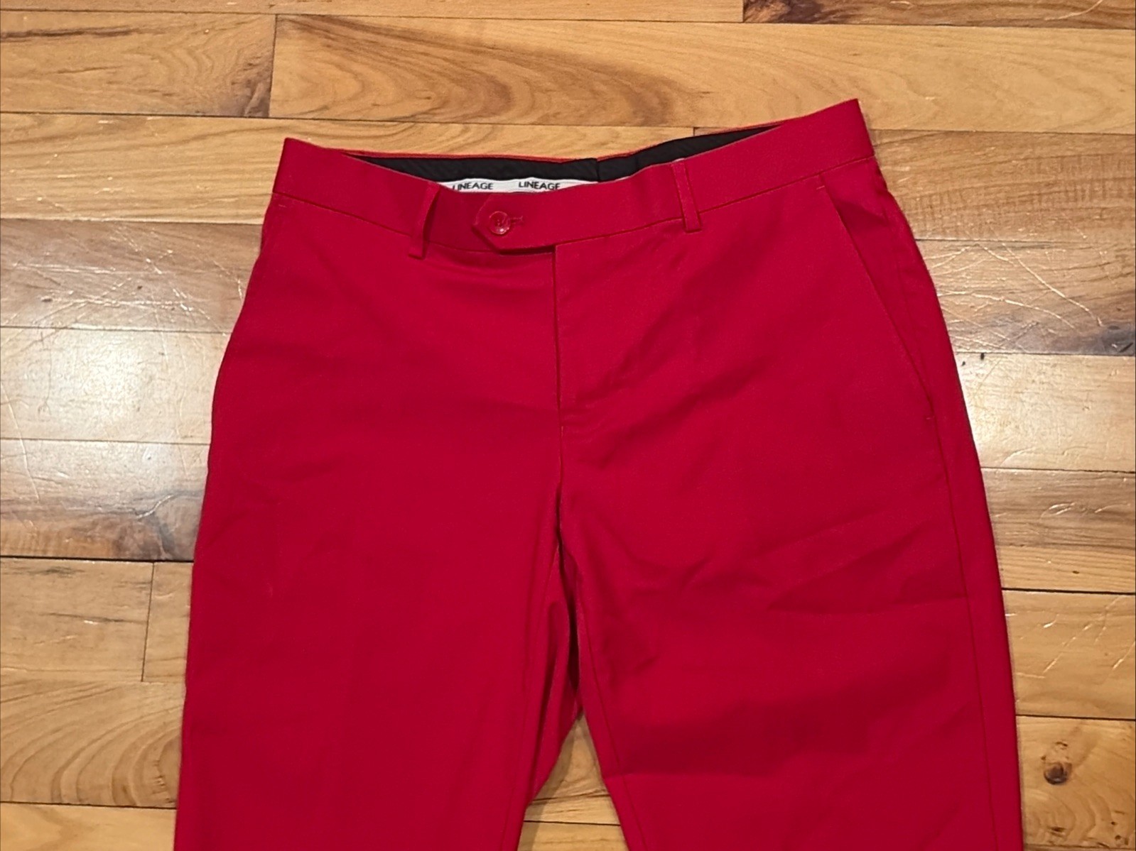 Lineage Dress Polyester Spandex Flat Front Red Casual Pants Mens 32 x 30 Retro