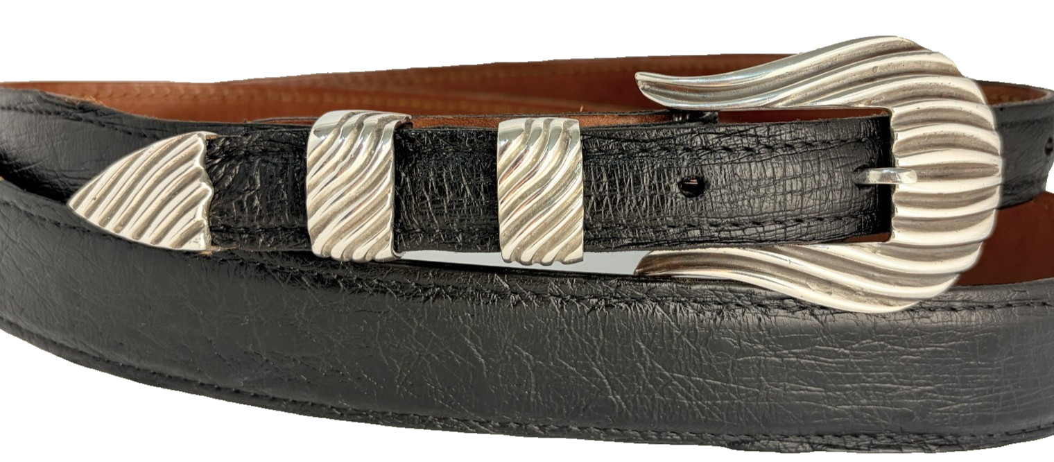 Chacon Sterling Silver .925 Ranger Belt Buckle 39-40 Genuine Ostrich Santa Fe