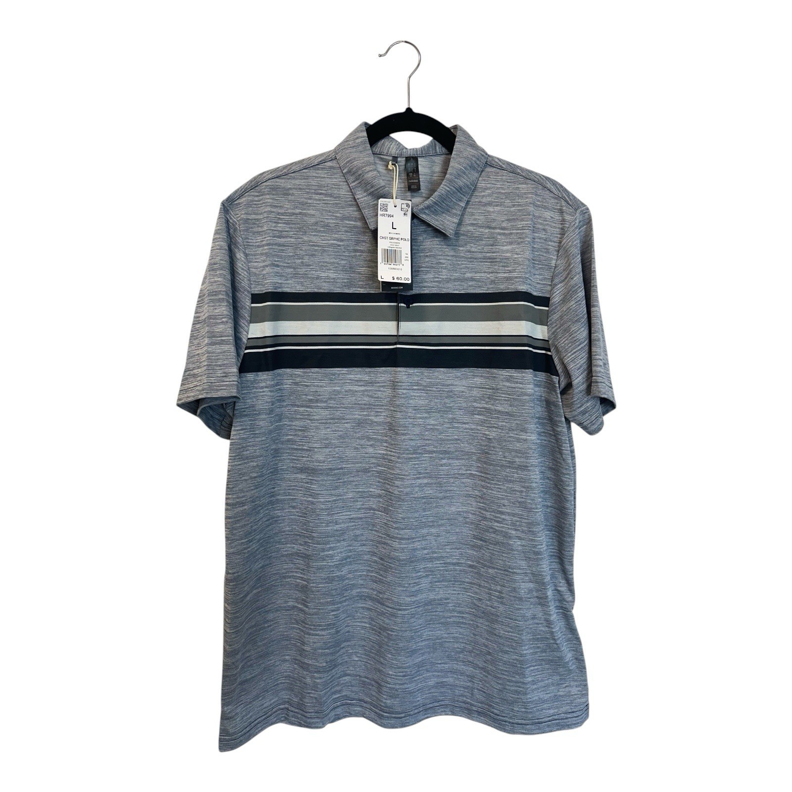 Men’s Adidas Chest-Graphic Short Sleeve Polo Shirt Collegiate Navy SZ L NWT