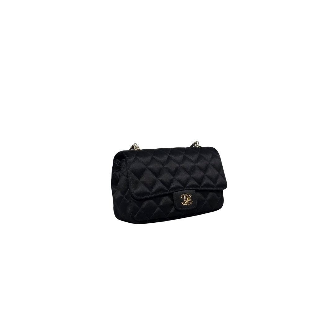 Chanel Classic Mini Rectangle Silk GHW Black Bag 18x9x5cm SN: 21827026