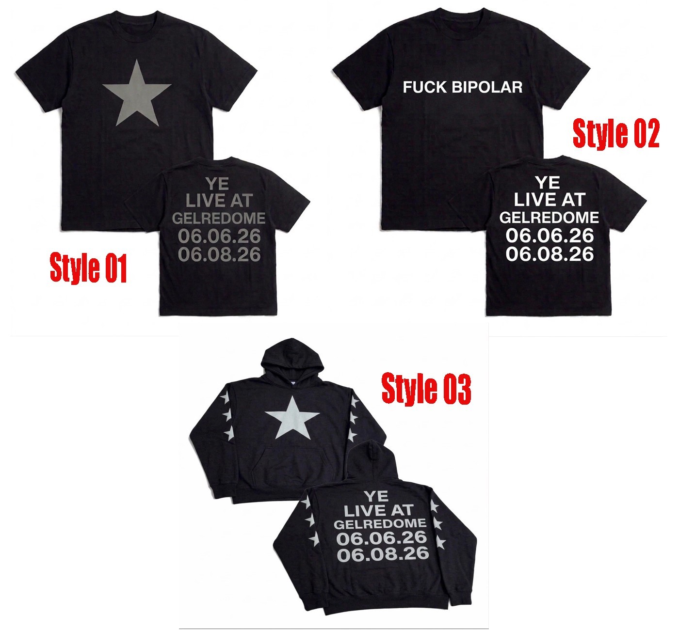 Kanye West BULLY YE LIVE AT GELREDOME 06.06.26 06.08.26 T Shirtor Hoodie reprin
