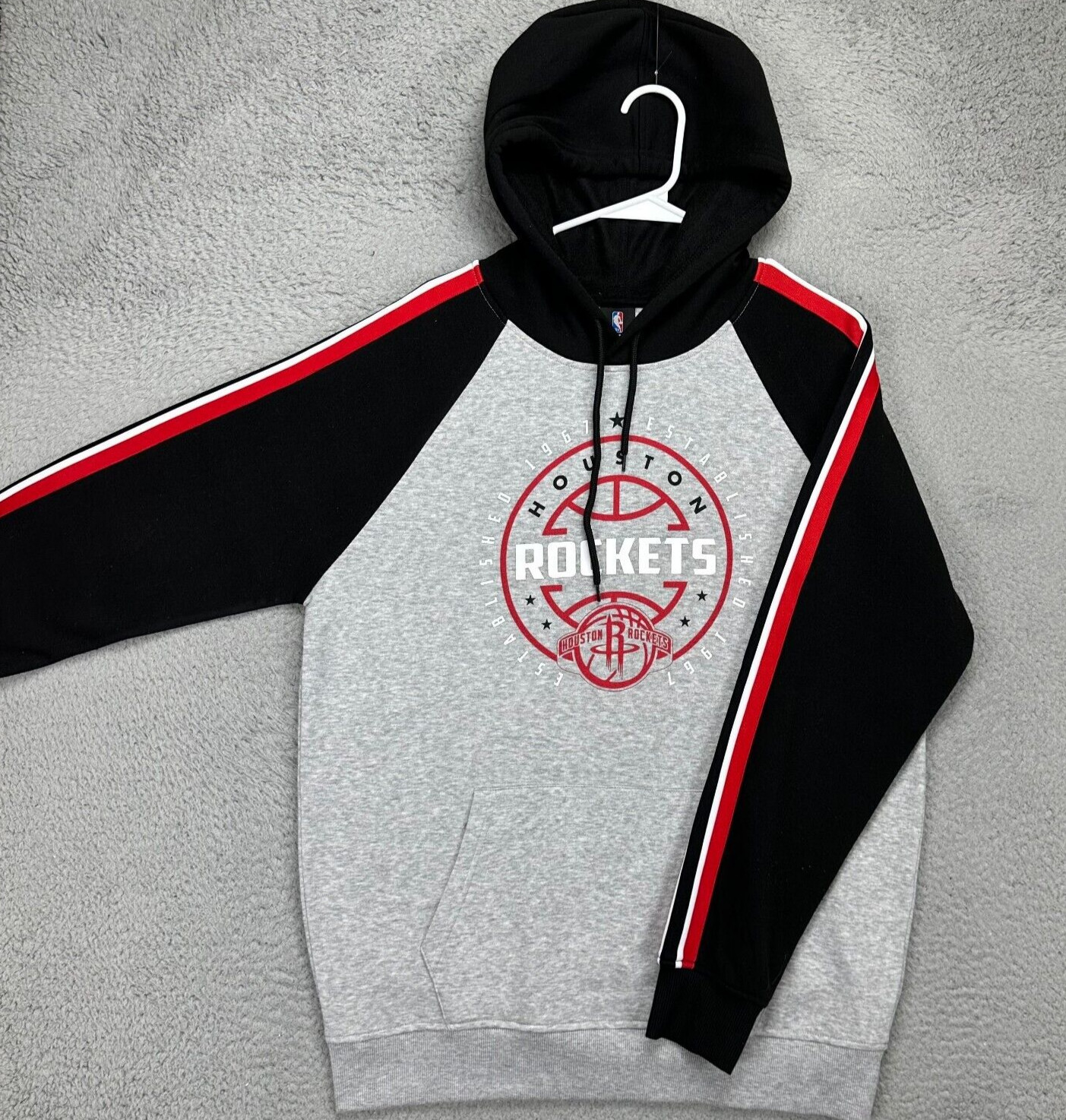 Houston Rockets Sweater Mens Medium Grey Black Colorblock Hoodie Sweatshirt NBA
