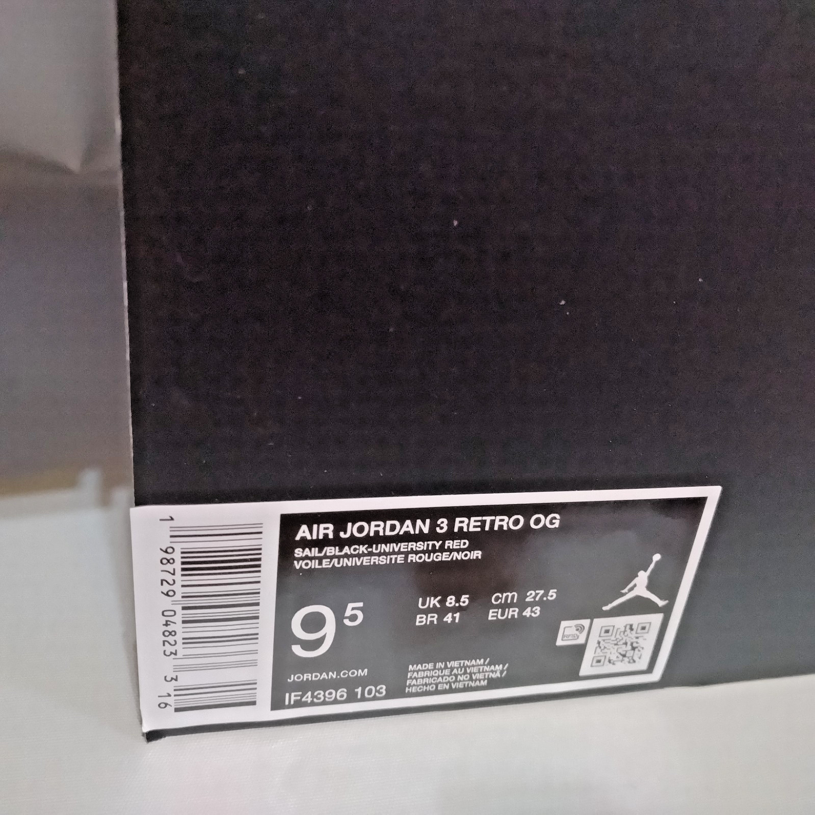 Nike Air Jordan 3 Retro OG Sail Black University Red IF4396-103 Men’s US 9.5 New