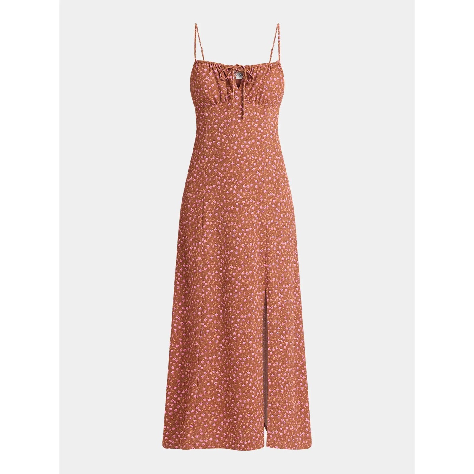 Babydoll Ditsy Floral Maxi Dress Y2K Vibe Sz XS Cinnamon Brown Pink Flowers NWT