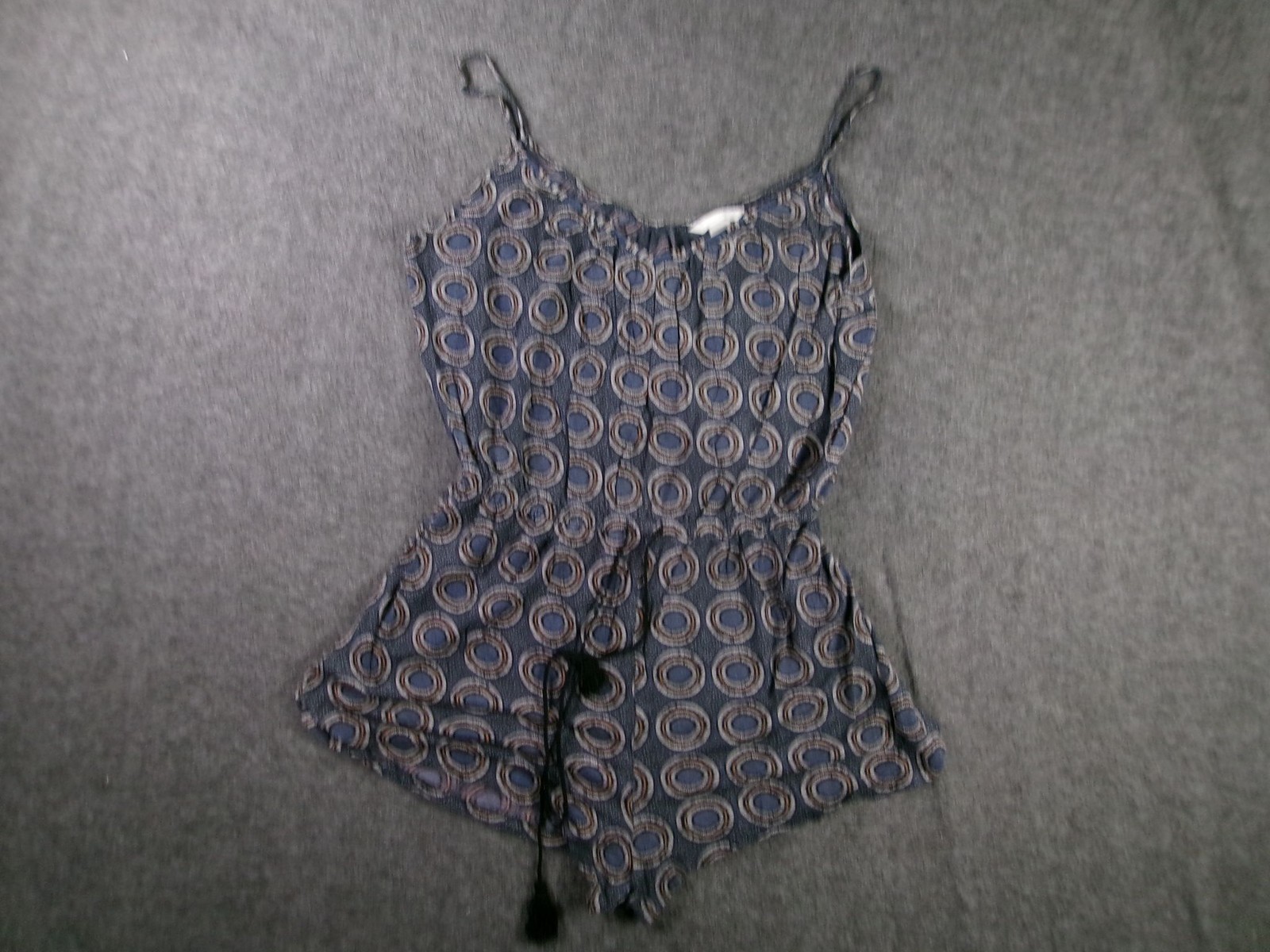 HM Romper Womens M Blue Geometric Print Spaghetti Strap Tassel Drawstring