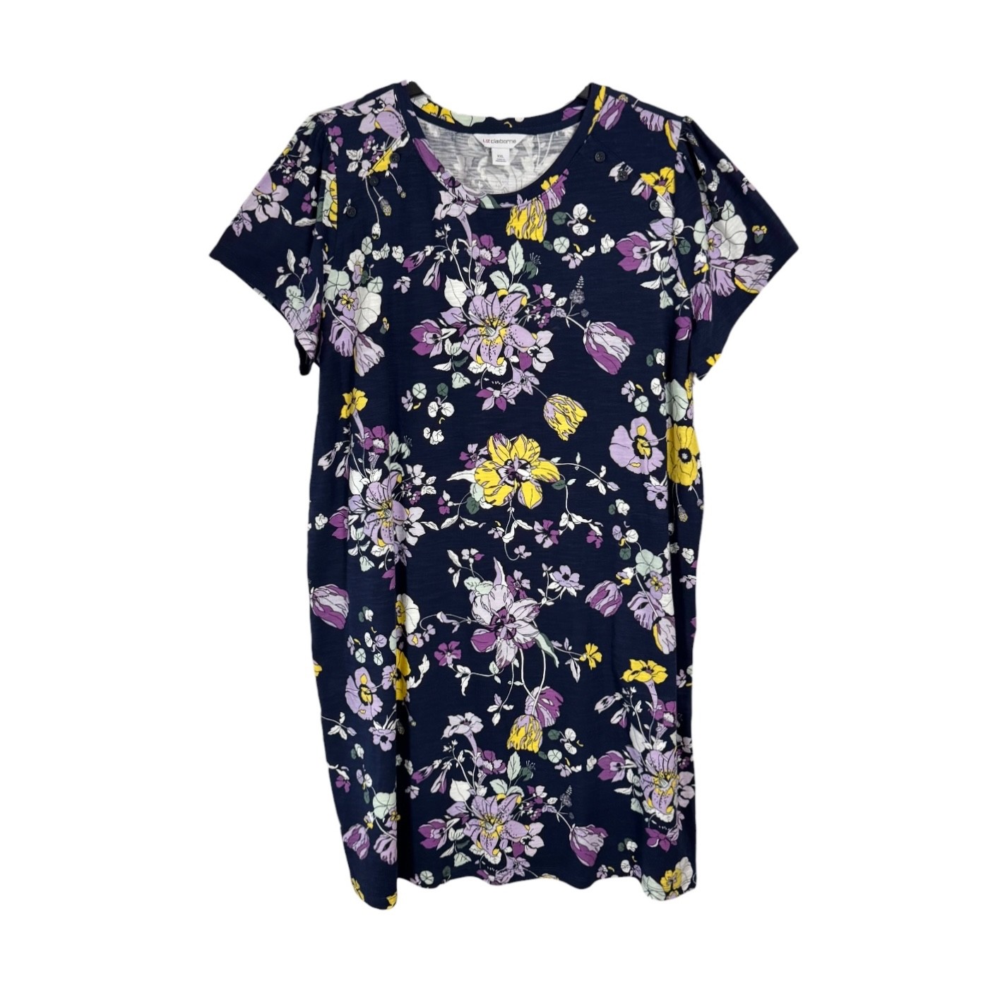 NWT Liz Claiborne Floral Knit T Shirt Dress XXL 100% Cotton Casual Travel Lounge