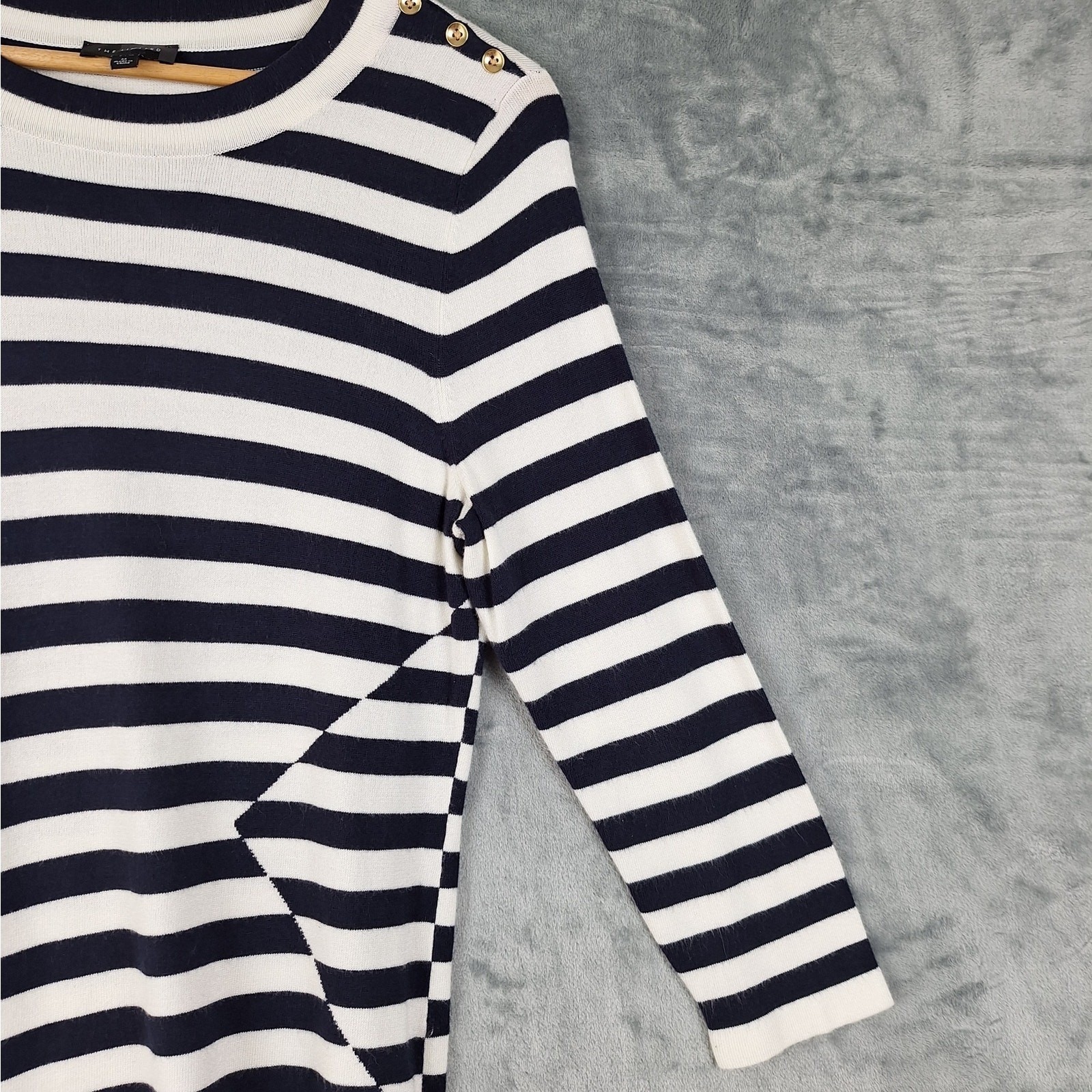 Womens Top Medium Nautical Sailor Chic Preppy Academic Striped Old Money Coastal