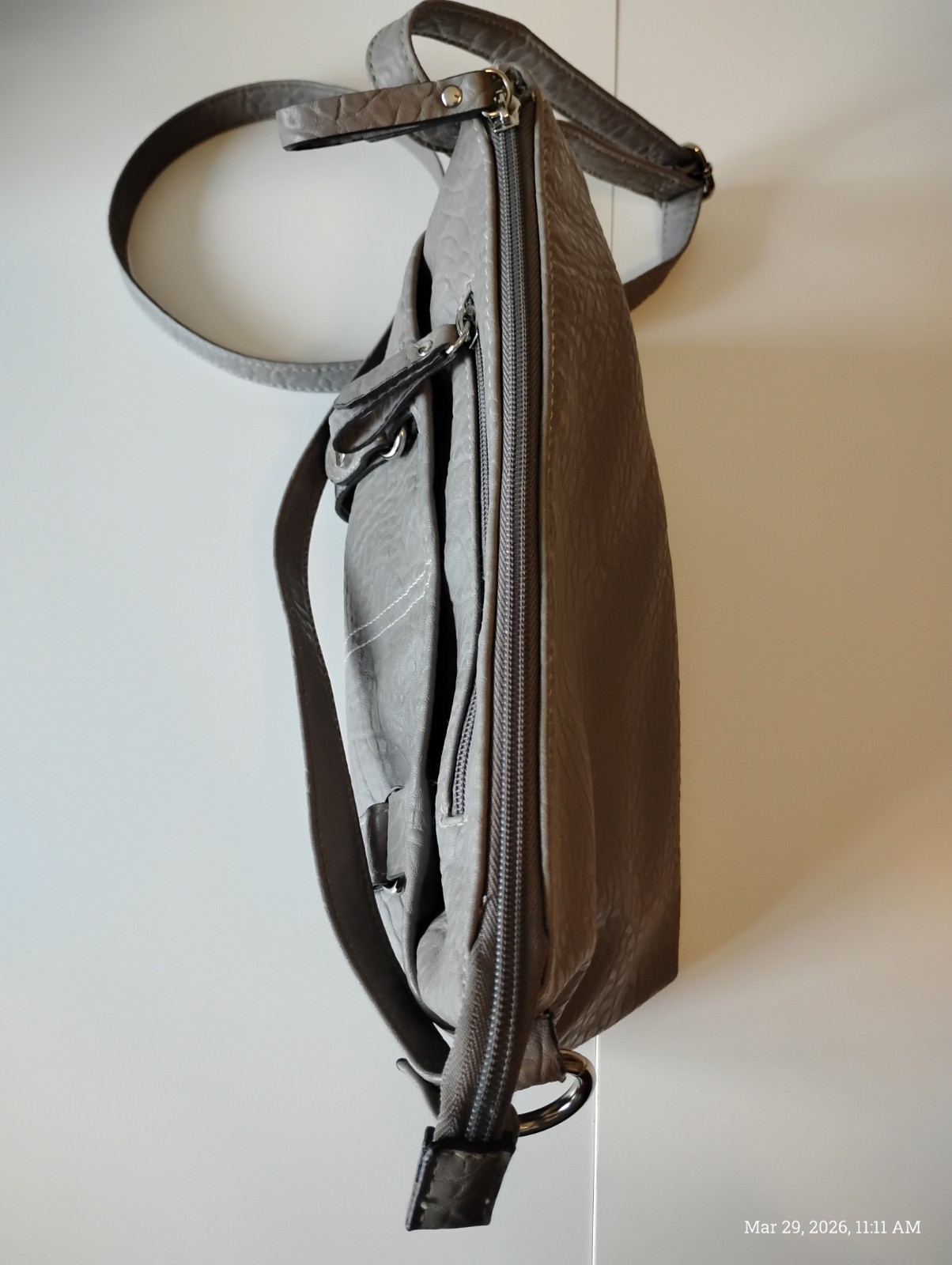 Rosetti Gray Pebbled Shoulder Bag Zipper Buckle Accent Inner Pockets