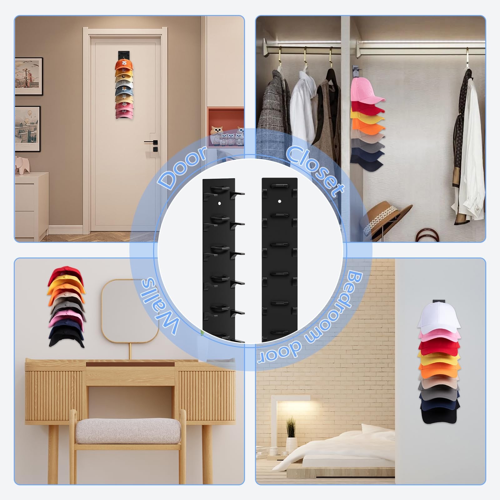 2 Pack Hat Organizer For Baseball Caps, Hat Rack for Wall Holds 18 Hats | Thick