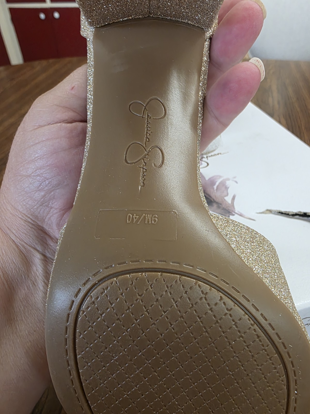 Jessica Simpson Sherron Champagne Glitter Block Heel Sandals Women’s 9M NIB