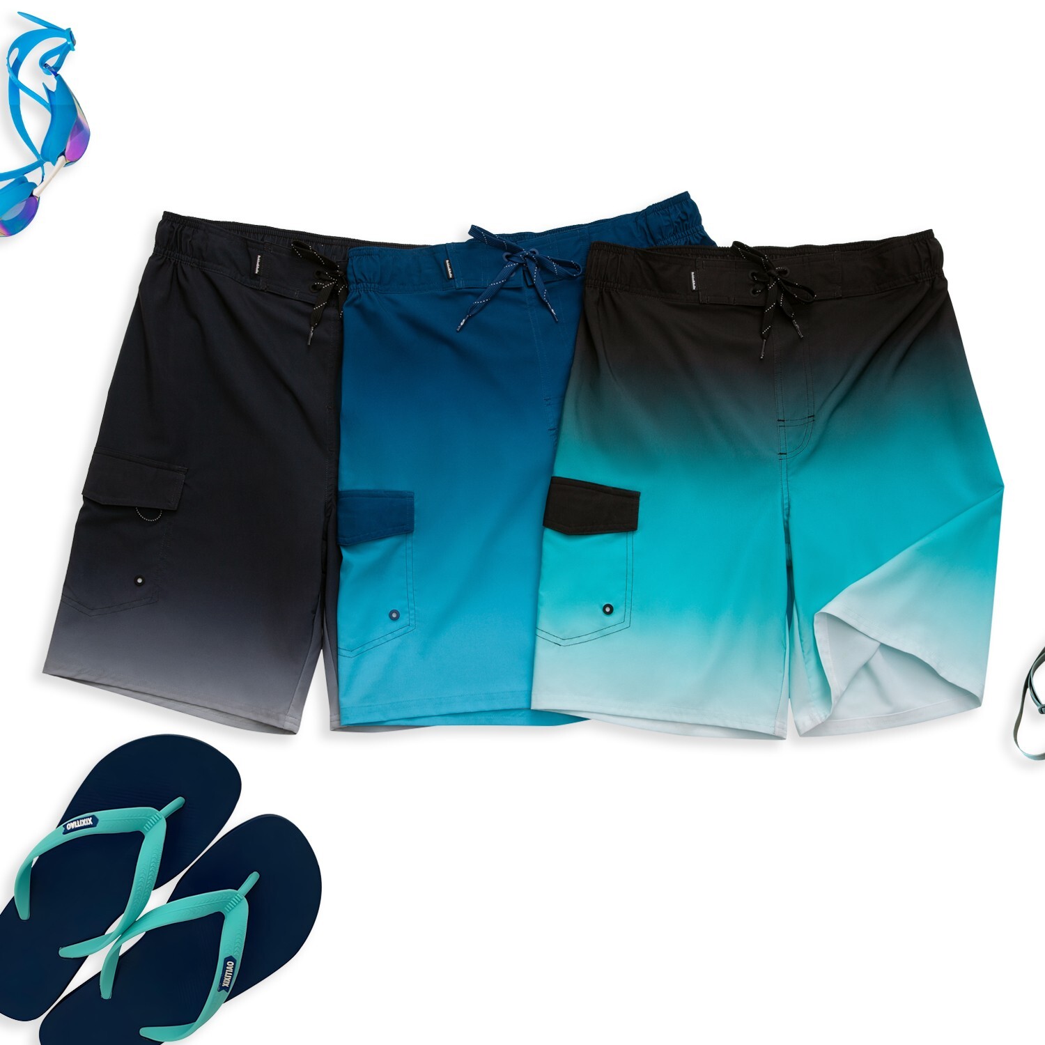 Rokka&Rolla Men’s 4-Way Stretch Swim Trunks 9″ Quick Dry Board Shorts Beach Swim