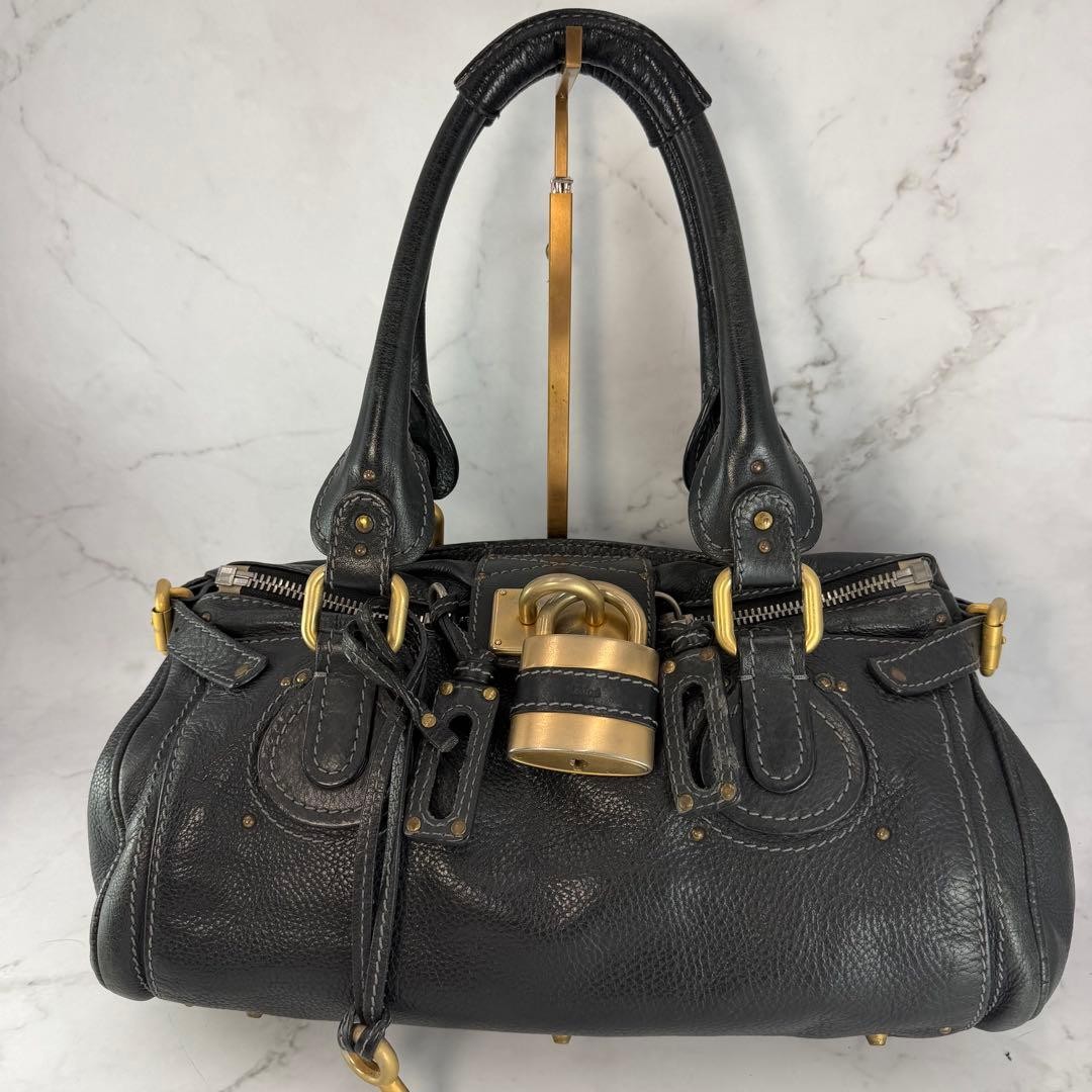 Chloe Paddington Black Leather Handbag Padlock Key Boston Bag Vintage Y2K