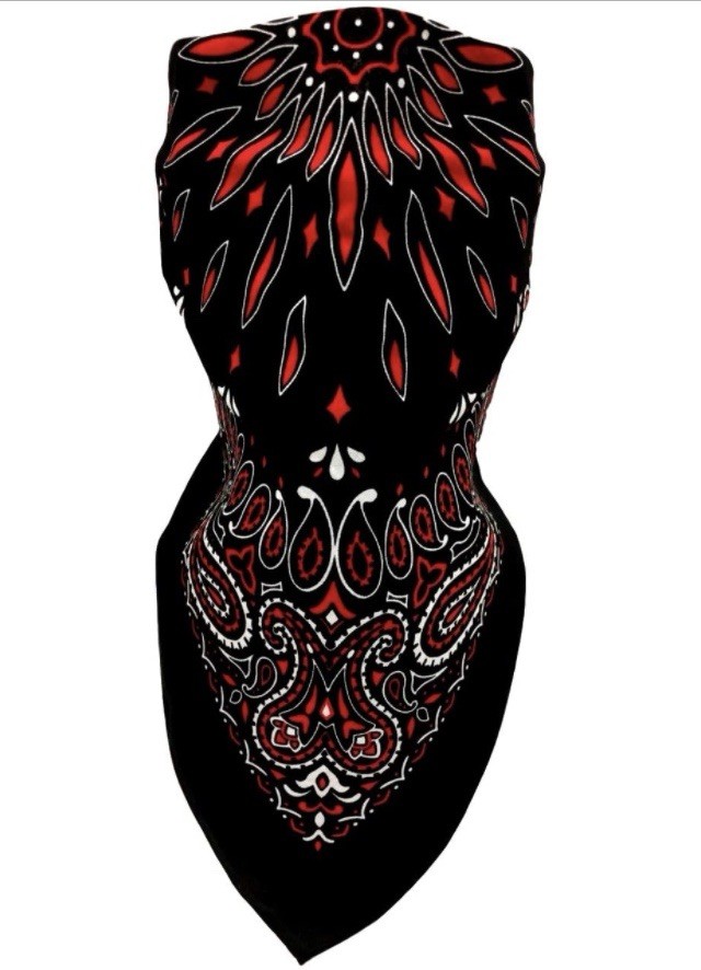 🔥VELCRO®Brand ADJUSTABLE BLACK-RED-WHITE WESTERN PAISLEY BIKER NECK BANDANA🔥