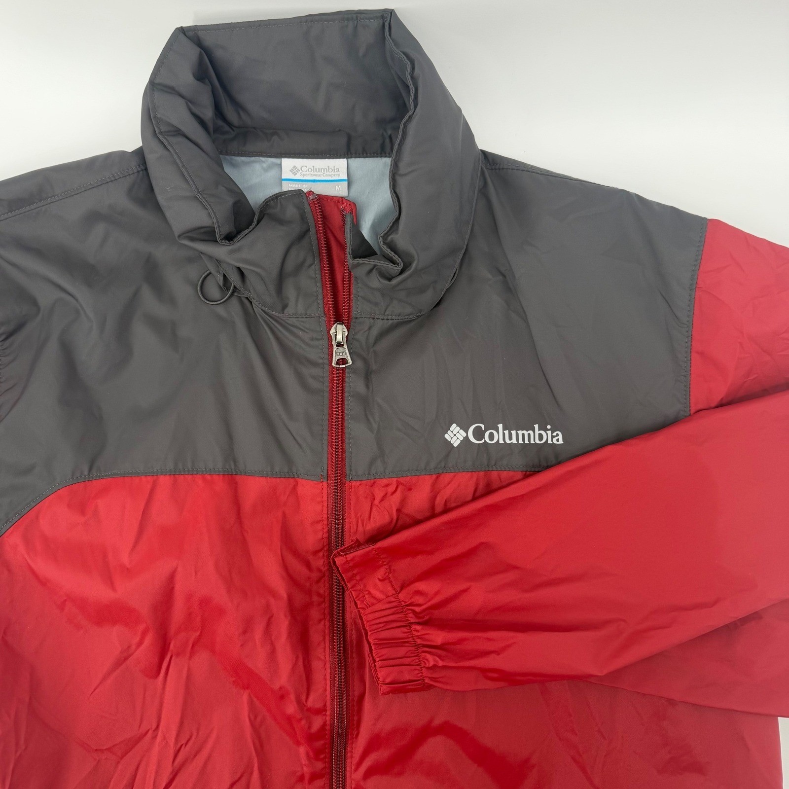 Columbia Men’s Red Gray Full Zip Windbreaker Jacket Size Medium Lightweight