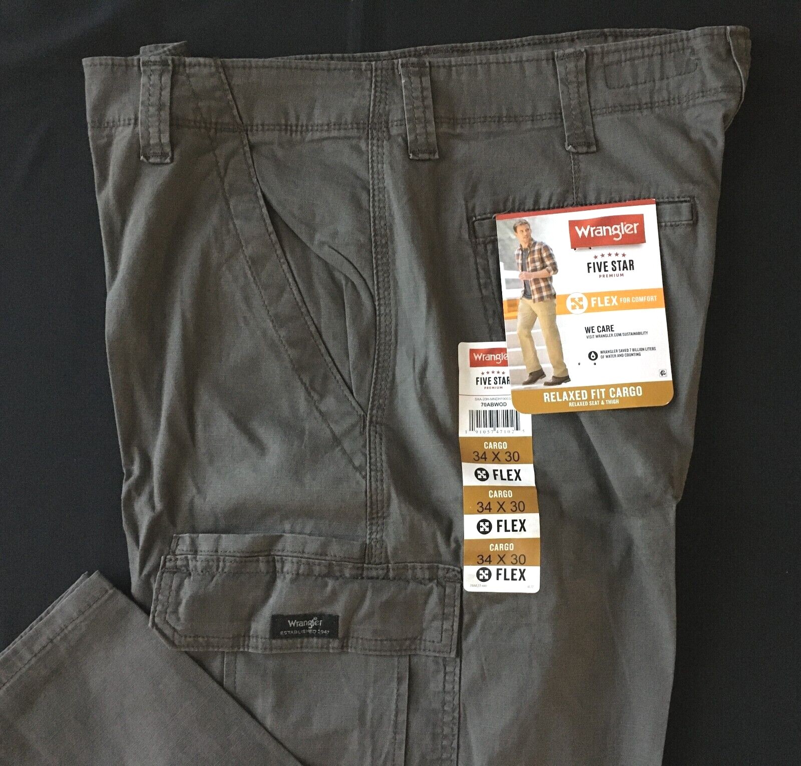 Men’s Wrangler Cargo Pants w/ Stretch Relaxed Fit Olive Drab Green CHOOSE SIZE