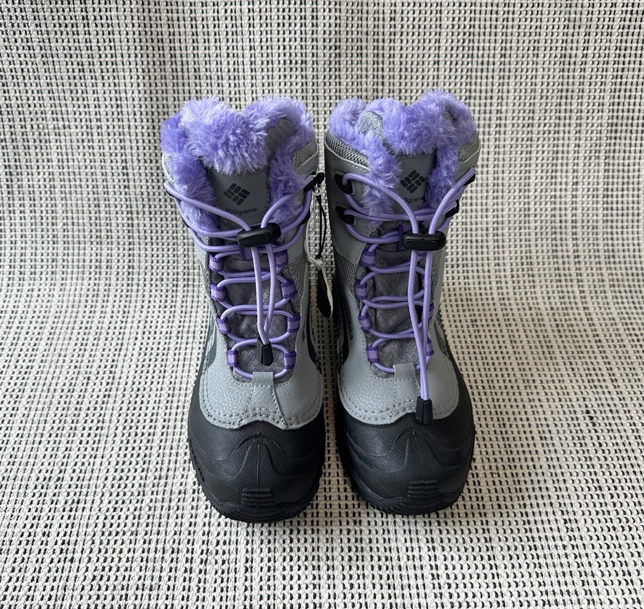 Columbia Bugaboot Girls 2 Gray Purple Snow Boots Faux Fur Waterproof Omni-Heat