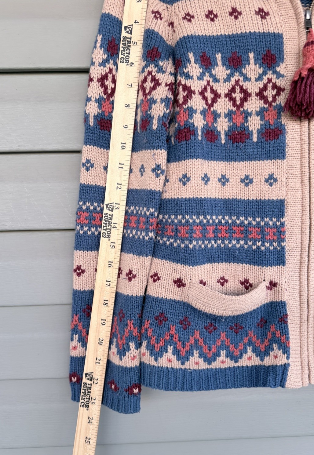 Anthropologie Sparrow Wool Blend Hooded Sweater Small Boho Fair Isle Zip Tassel