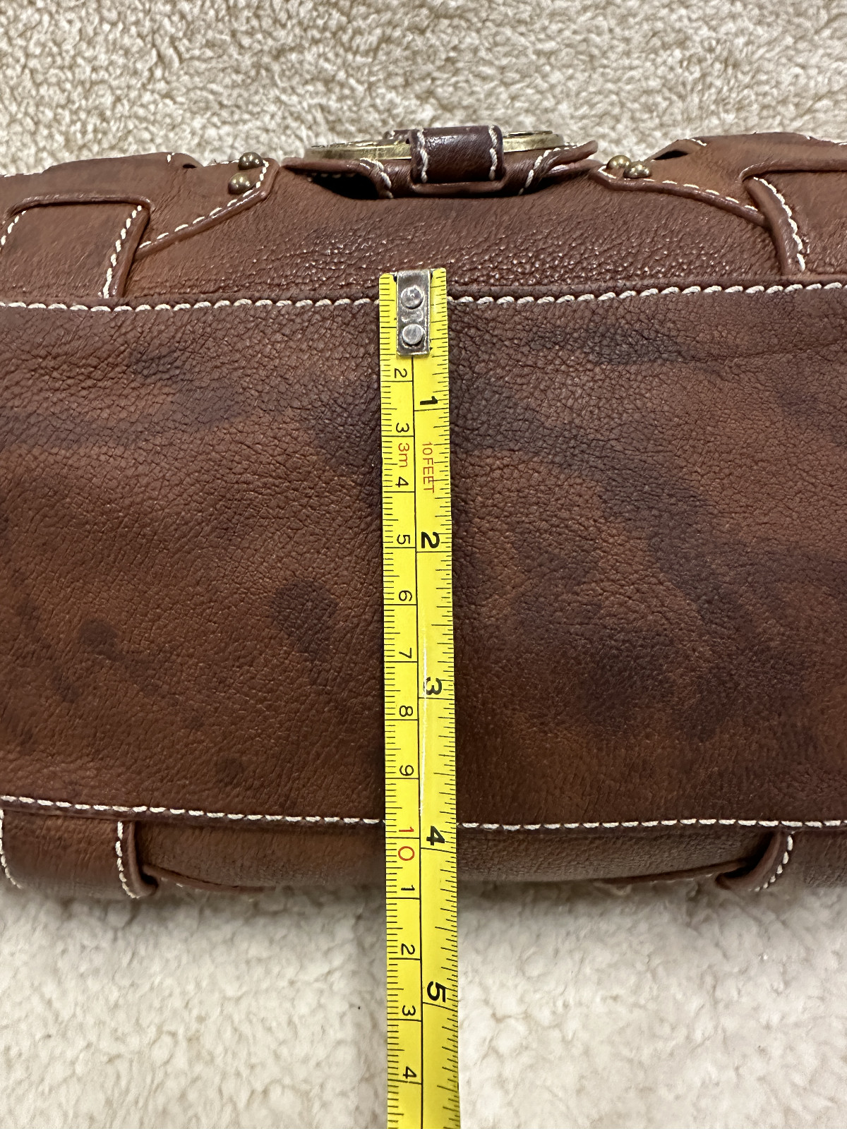 Celine Brown Leather Handbag Handle Purse Satchel Horse Buggy Logo Dust Bag Tags