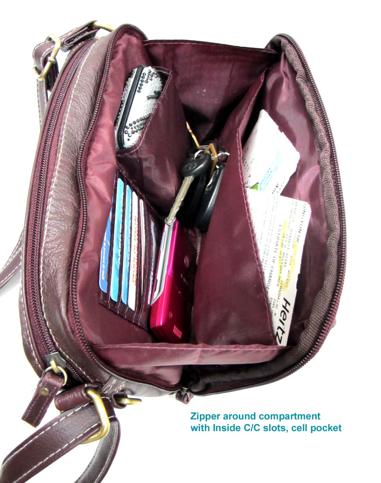 High Quality Genuine Leather Classic Cross Body Multi Pocket Handbag w/Organizer
