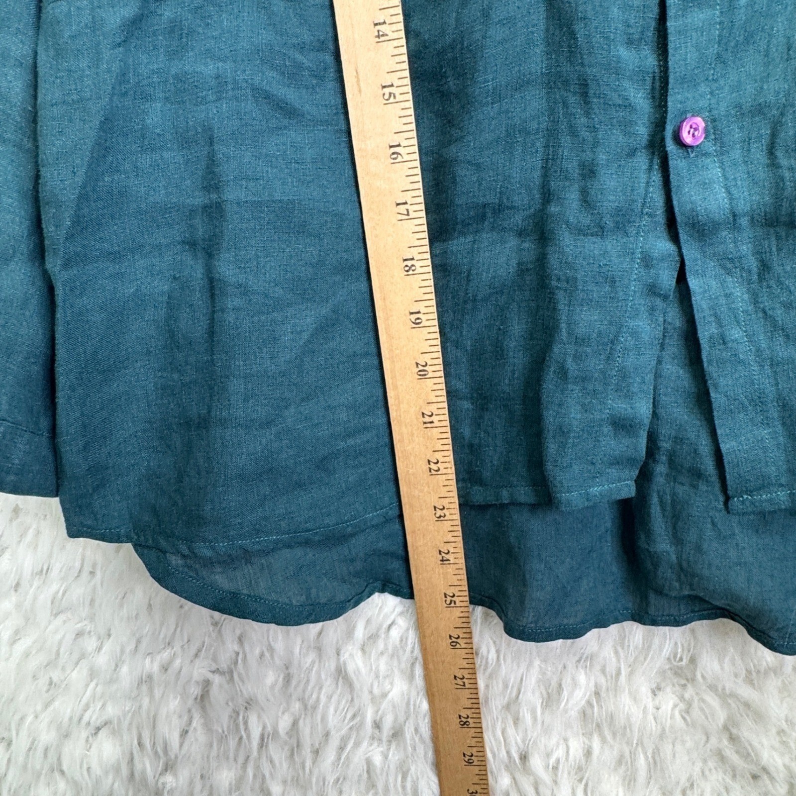 Na Nian Bu Yu Linen Button Down Shirt OS Teal Green Lagenlook Boho Mori Girl