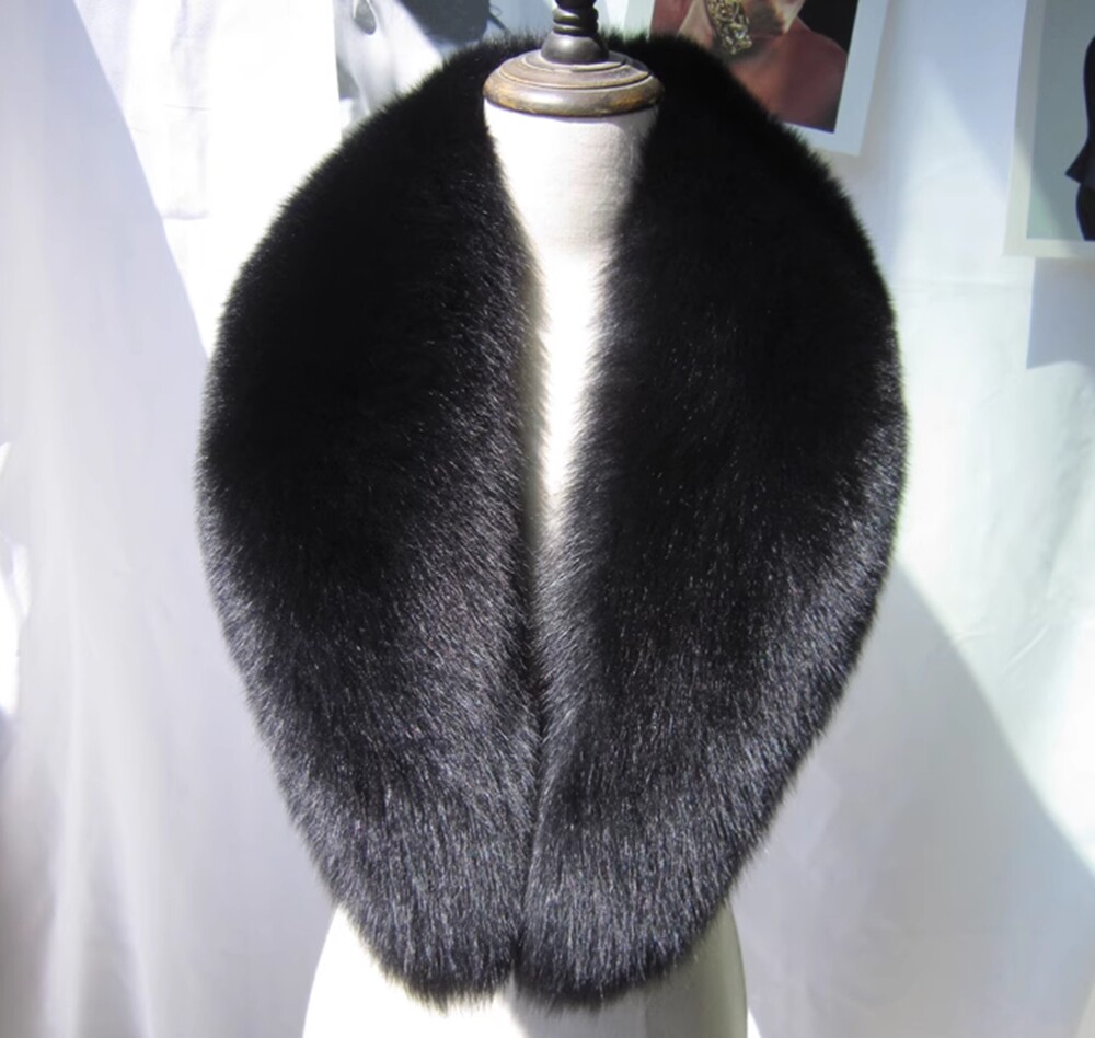 100% Real fox fur collar neck wrap /scarf black unisex jacket collar 100*17cm