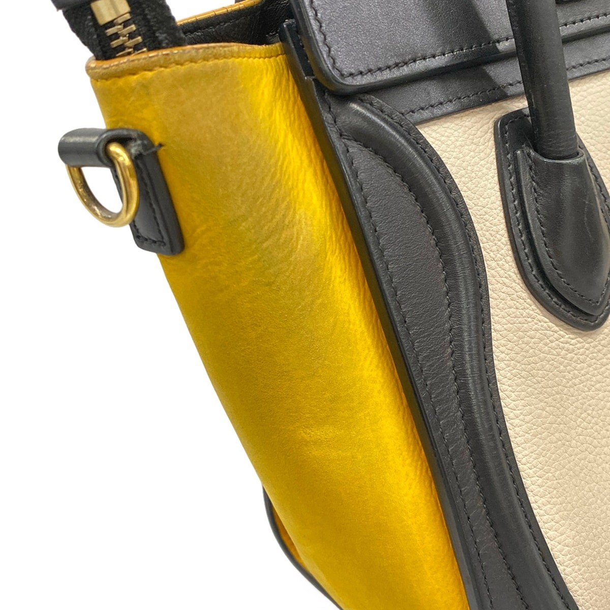 CELINE Luggage Nano Shopper Beige Black Yellow Leather Nubuck Handbag