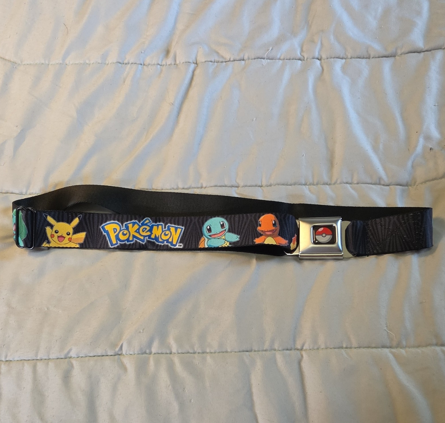 Pokemon Webbed Military Belt Black Graphic Print Adjustable Metal Buckle 1 in