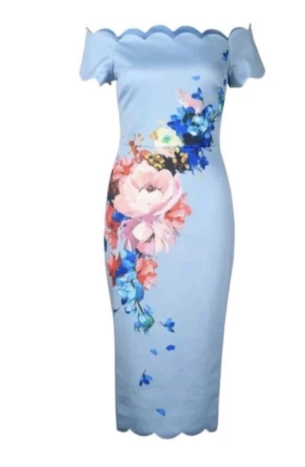 Ted Baker London Hailly bardot dress in raspberry ripple print (Size 1 – UK 8)