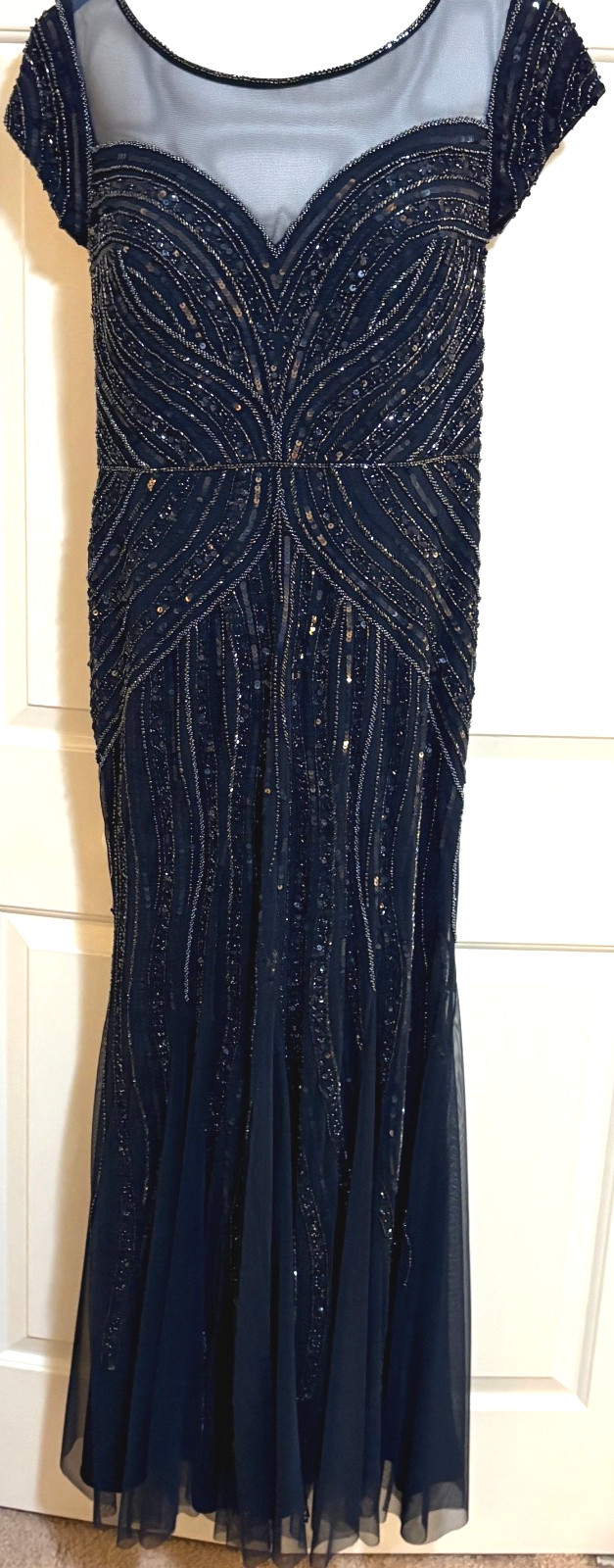 Adrianna Papell Beaded Navy Gown Sz 14 Mother of Bride Elegant Wedding Dress