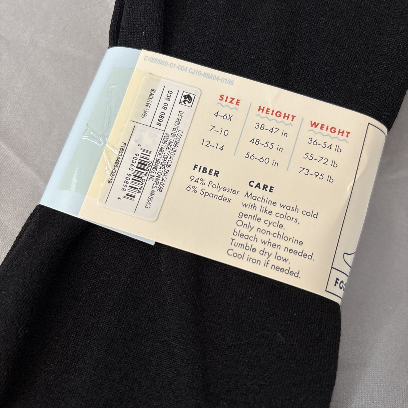 Cat & Jack Girls Fleece Lined Footless Leggings Black, Size 4-6X, 1 Pair, NEW