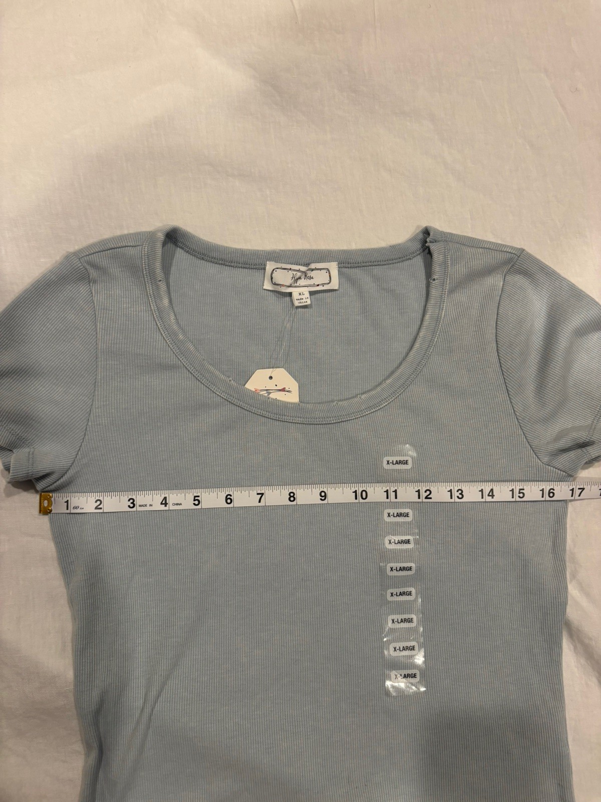 NWT Hippie Rose Ribbed Distressed Short Sleeve Tee Light Blue Juniors Sz XL