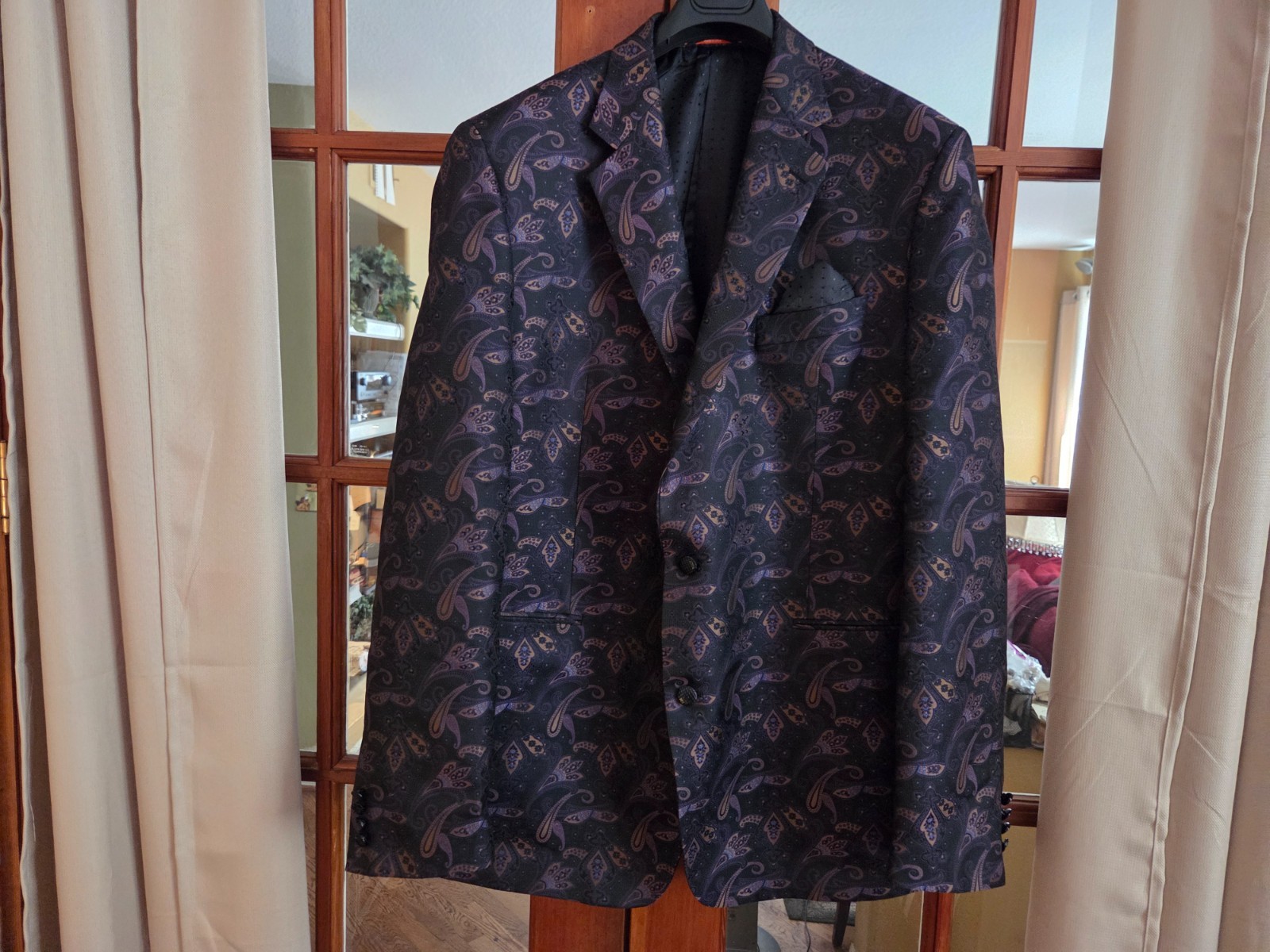 Tallia Men’s Purple Paisley Jacquard Two Button Blazer Jacket 48 XL