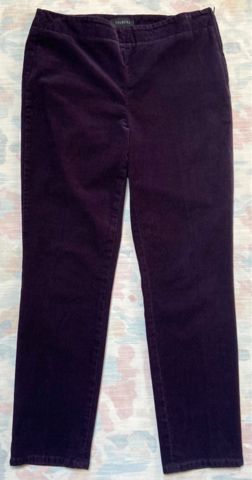 Talbots Cotton Purple Drk Plum Corduroy Side Zipper Closure Stretch Pants Size 8