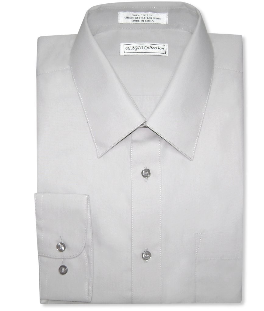 Biagio Mens 100% COTTON Solid SILVER GREY Color Dress Shirt sz 16.5 36/37