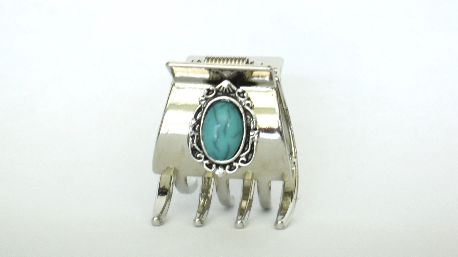 Small/medium turquoise blue silver metal native tribal hair claw clip