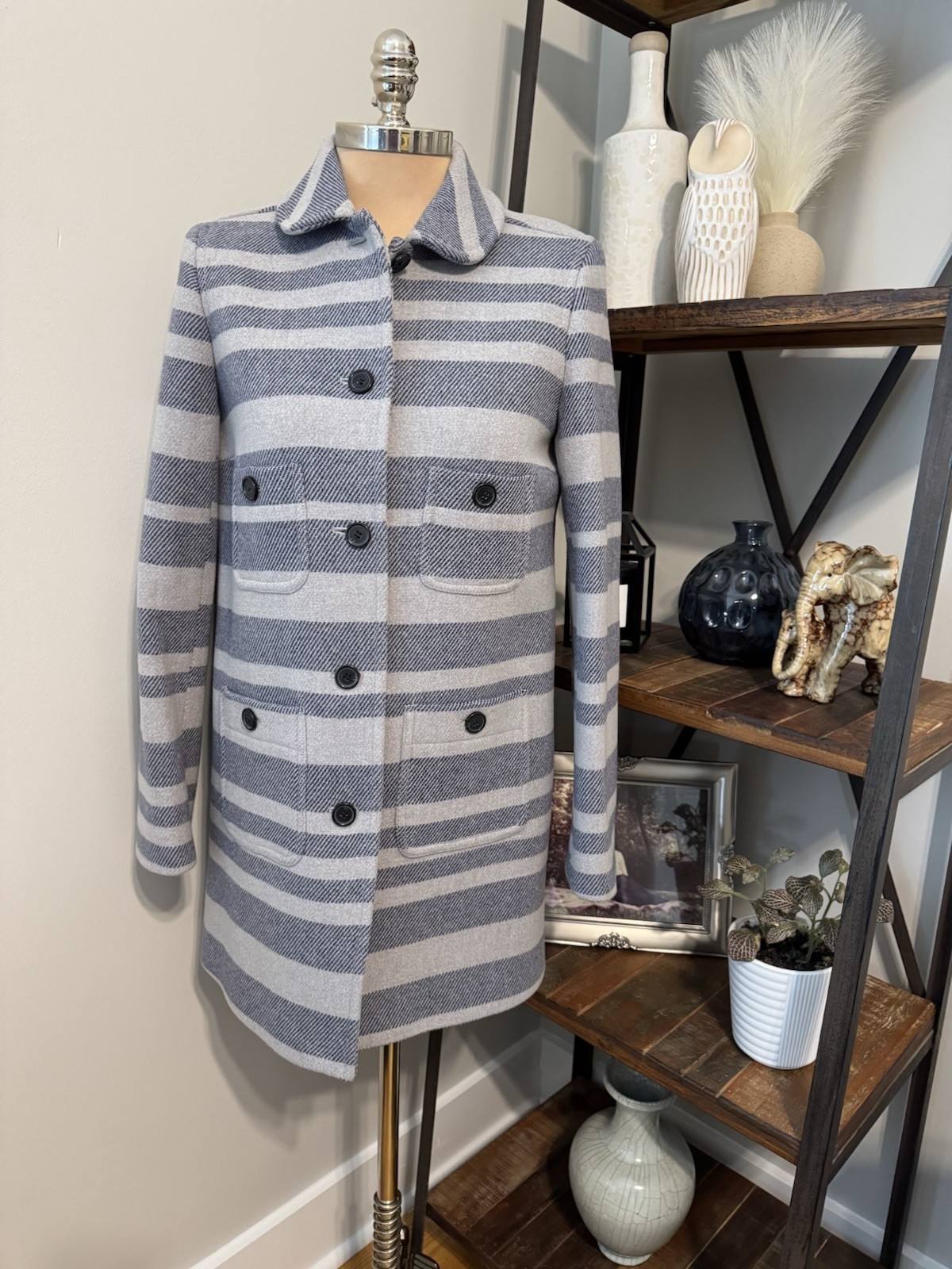 J.Crew Stadium Cloth Italian Nello Gori Wool Striped Wool Blend Coat Women’s 10