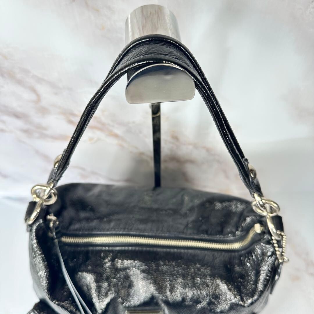 COACH Shoulder Bag Poppy Patent Black Authentic From Japan