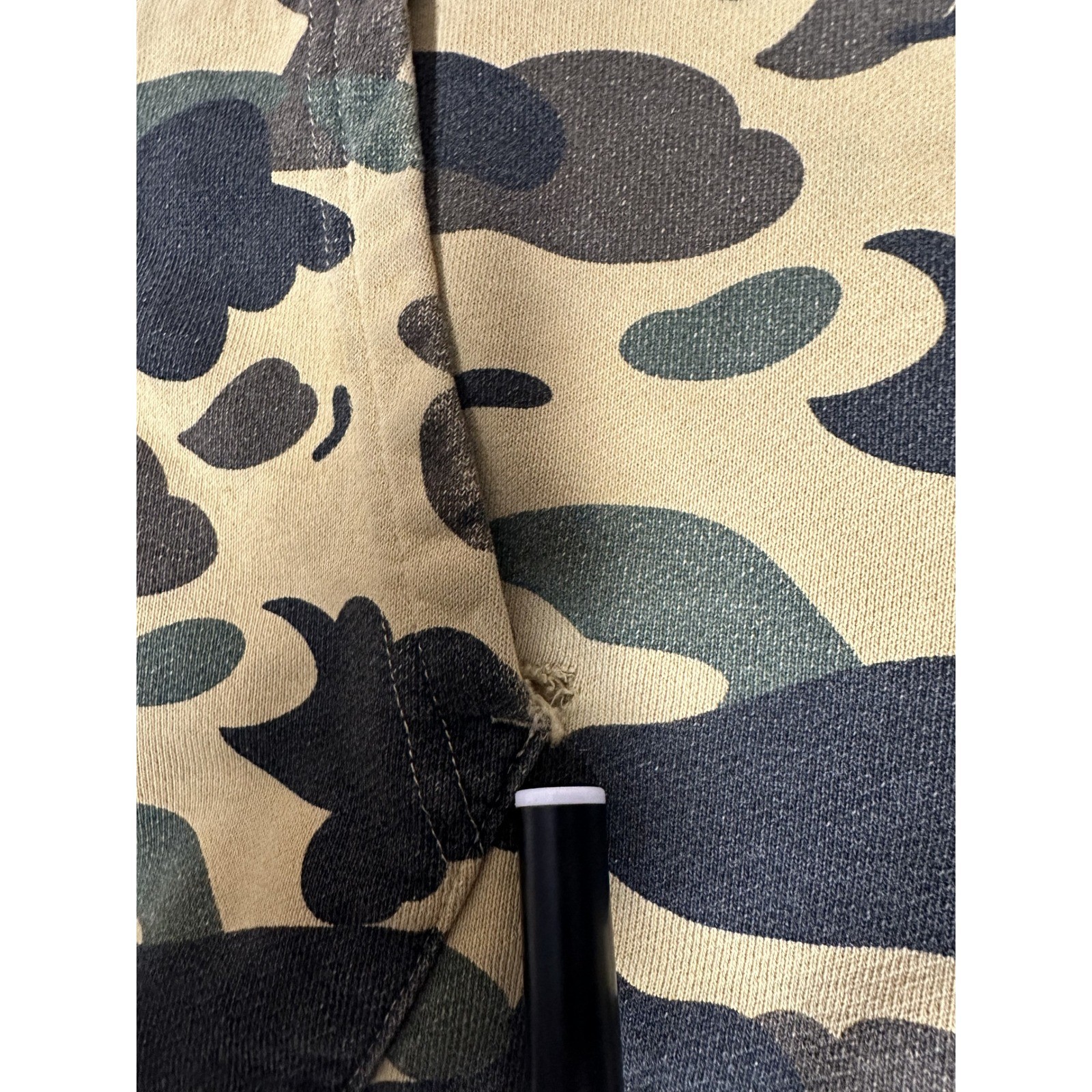 A Bathing Ape Shark Full-Zip Hoodie Medium Yellow Camo Cotton Frayed Hem