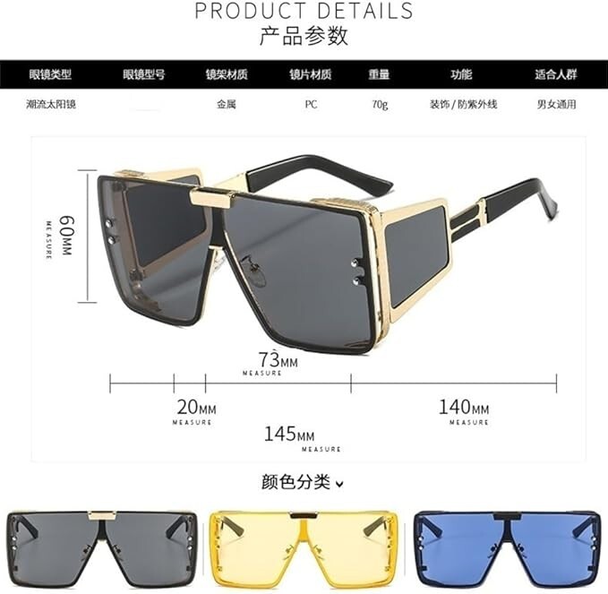 Sunglasses Dark Black Lens Men Hip Hop Cholo Square Gangster Stylish Outdoor New