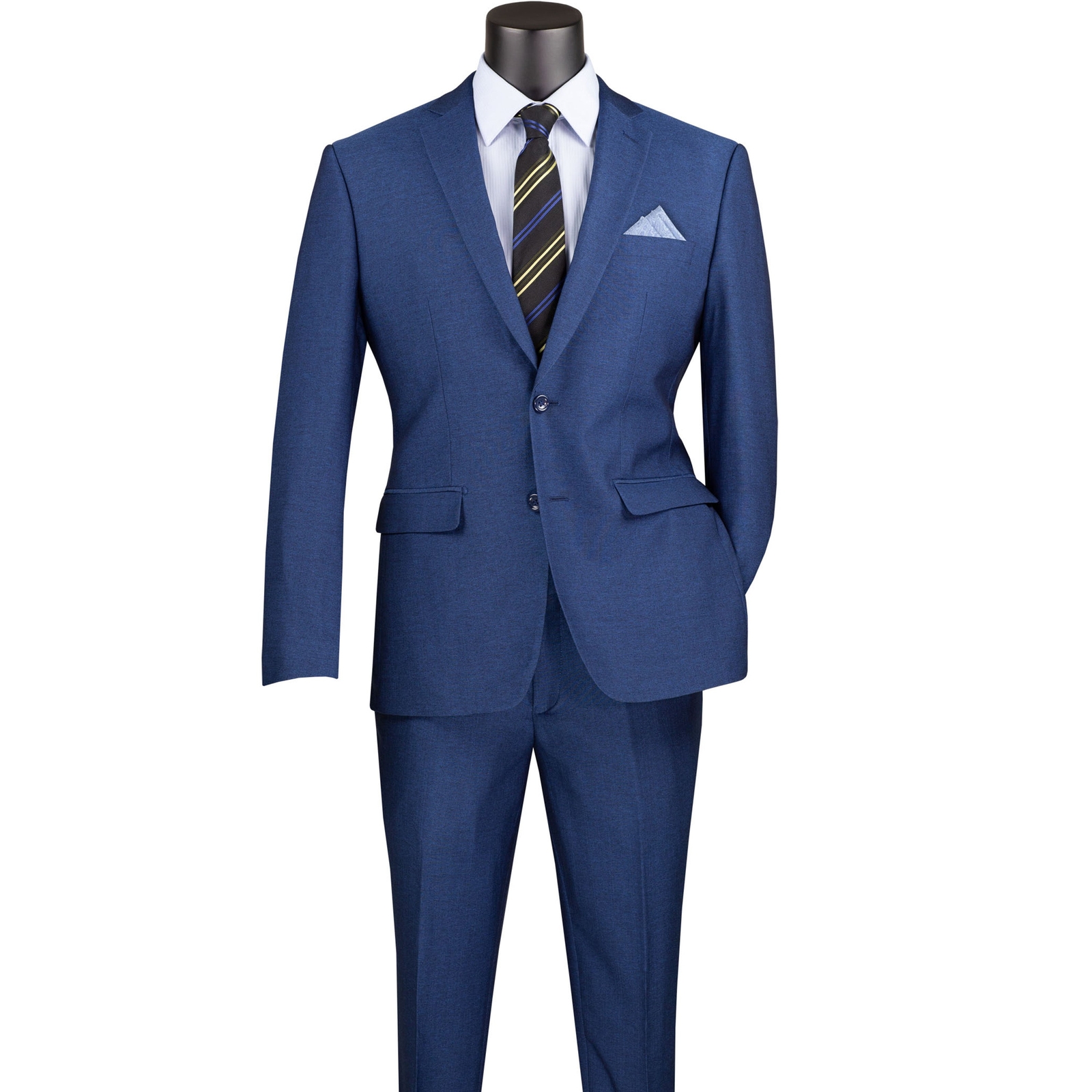 VINCI Men’s Blue Textured Weave 2 Button Slim Fit Suit NEW