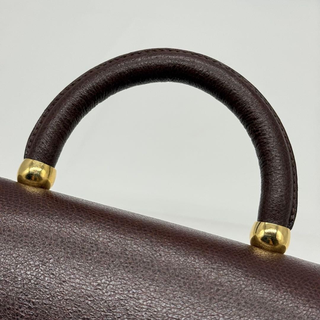 MaxMara Brown Leather 2Way Mini Top Handle Crossbody Flap Bag Italy Gold Logo