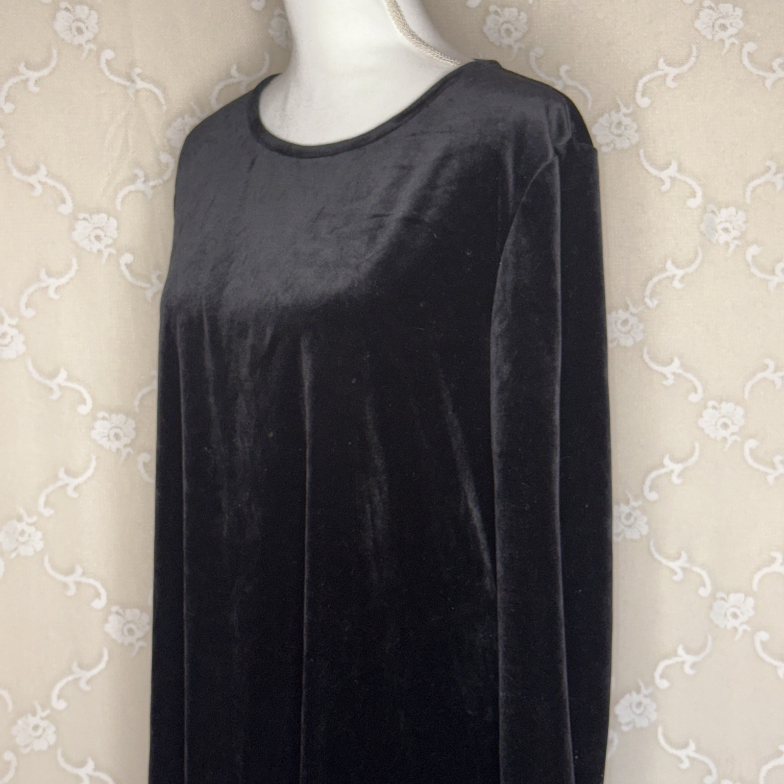 Vintage Coco Bianco Black Opaque Stretch Velvet Fit & Flare Dress Size 16 Goth