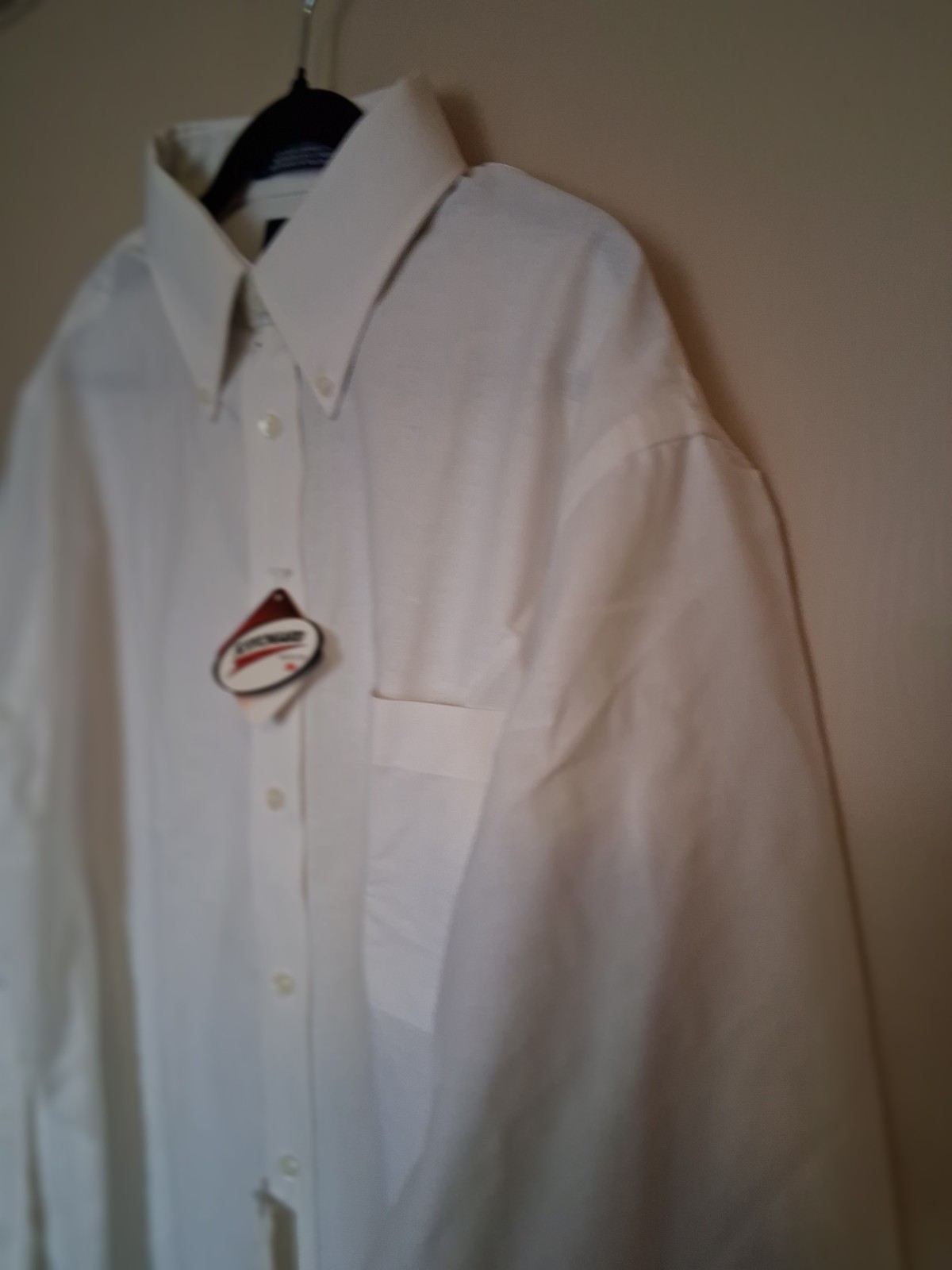Stafford White Solid Wrinkle Free Button-Down Cotton Blend Shirt 17.5 34/35