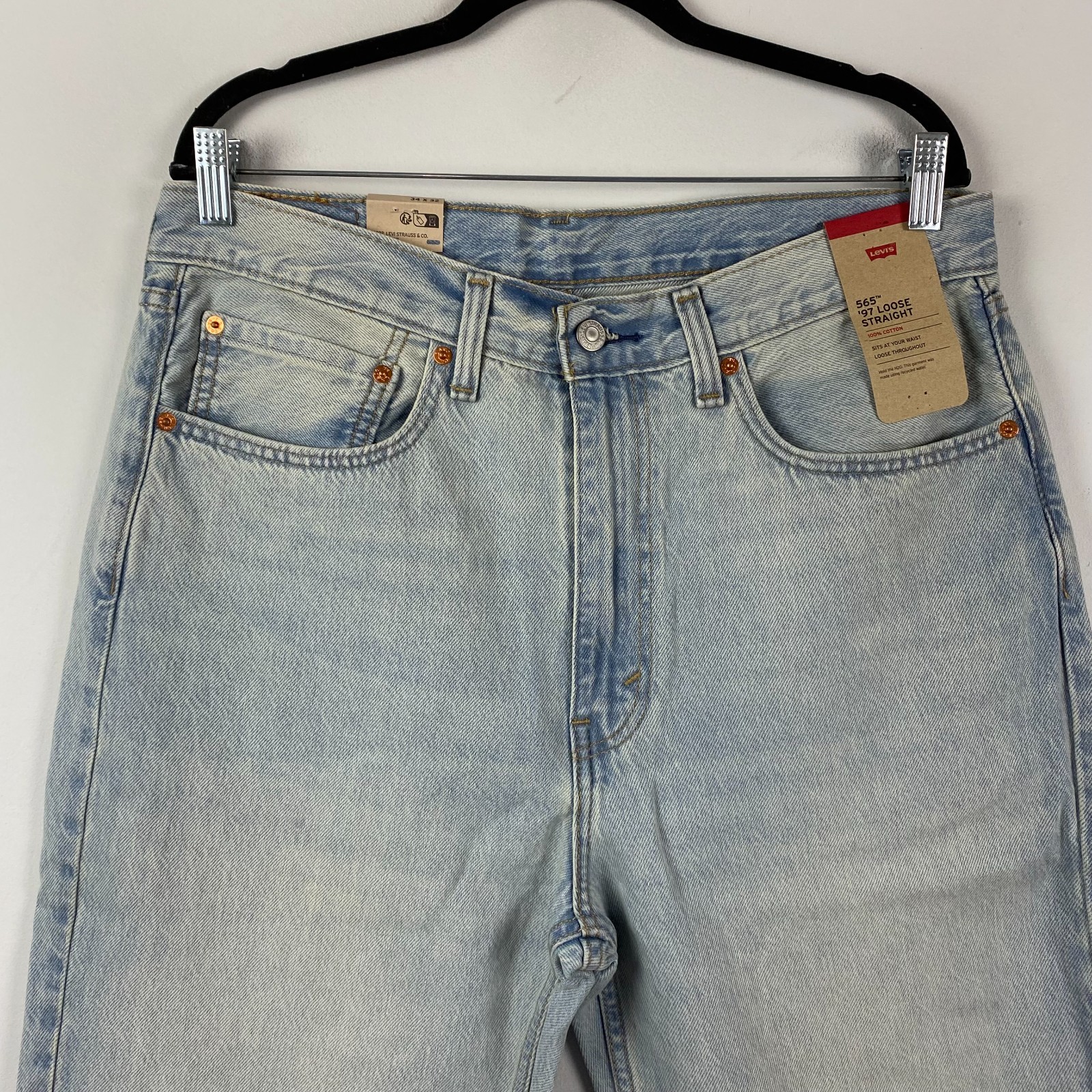 Levis 565 Jeans Mens 34×32 Loose Straight Leg Fit 100% Cotton Denim Light Wash