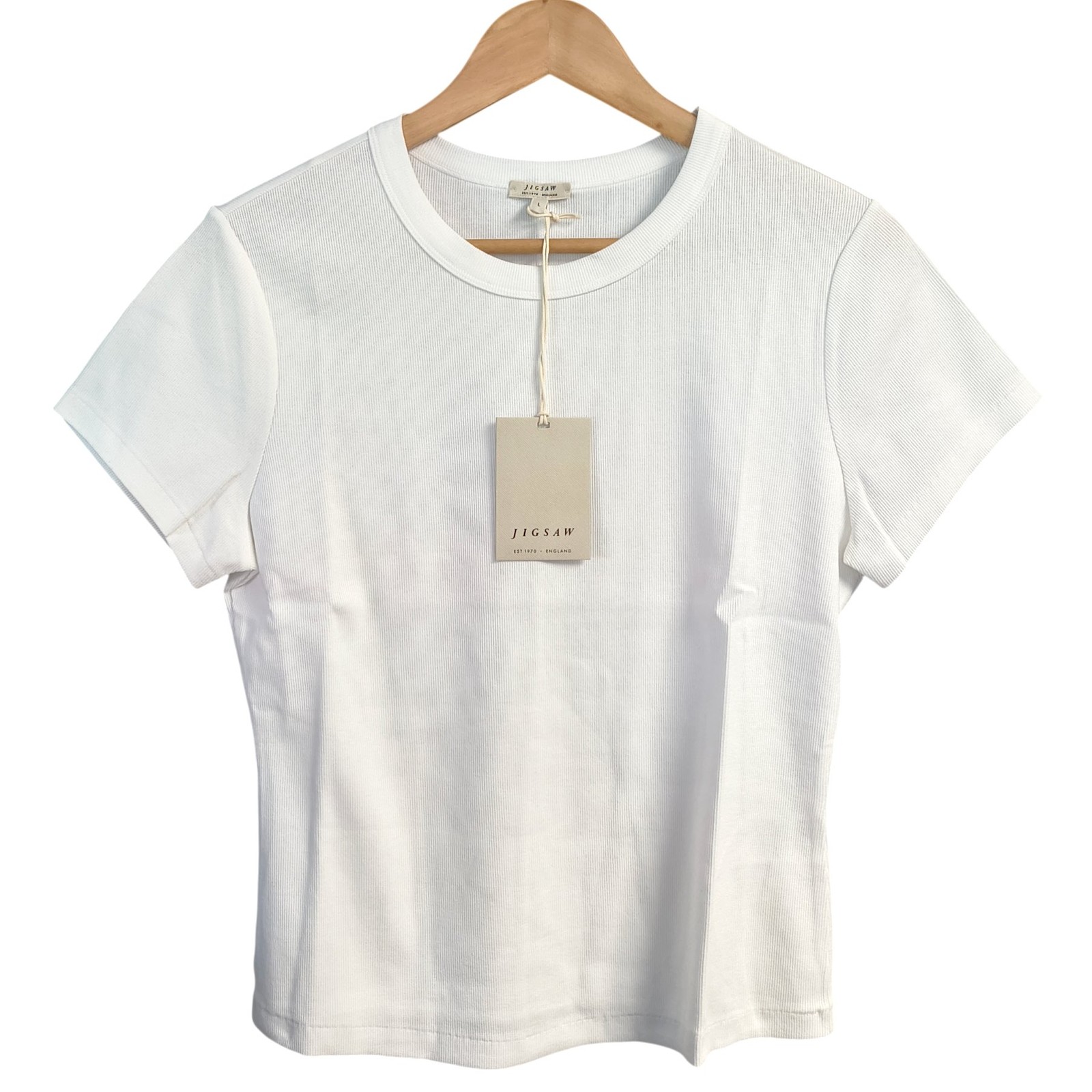 Jigsaw White Ribbed Crew-Neck T-Shirt Size XL 97% Cotton