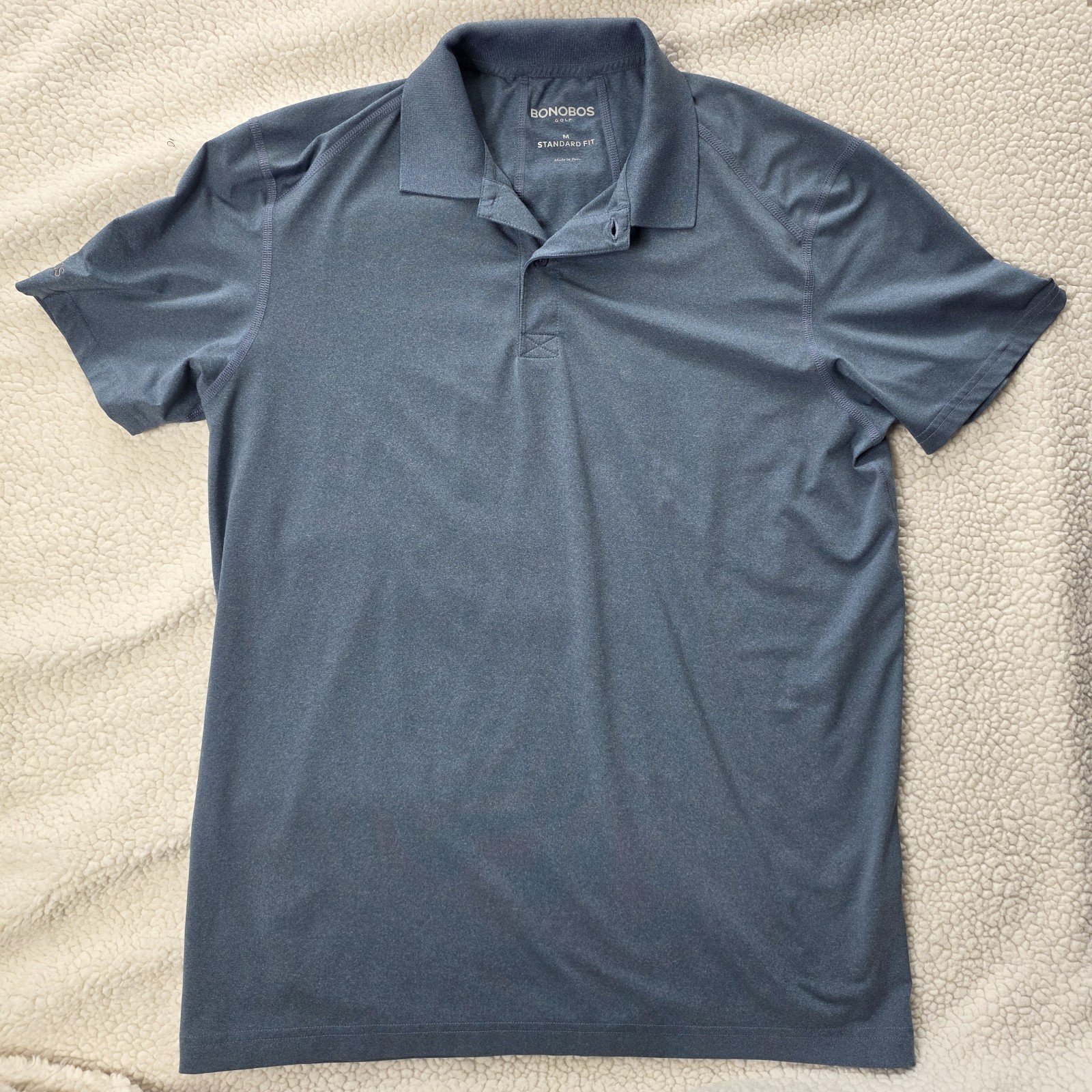 Bonobos Men’s M Blue Solid Short Sleeve Polo Shirt Standard Fit Collared